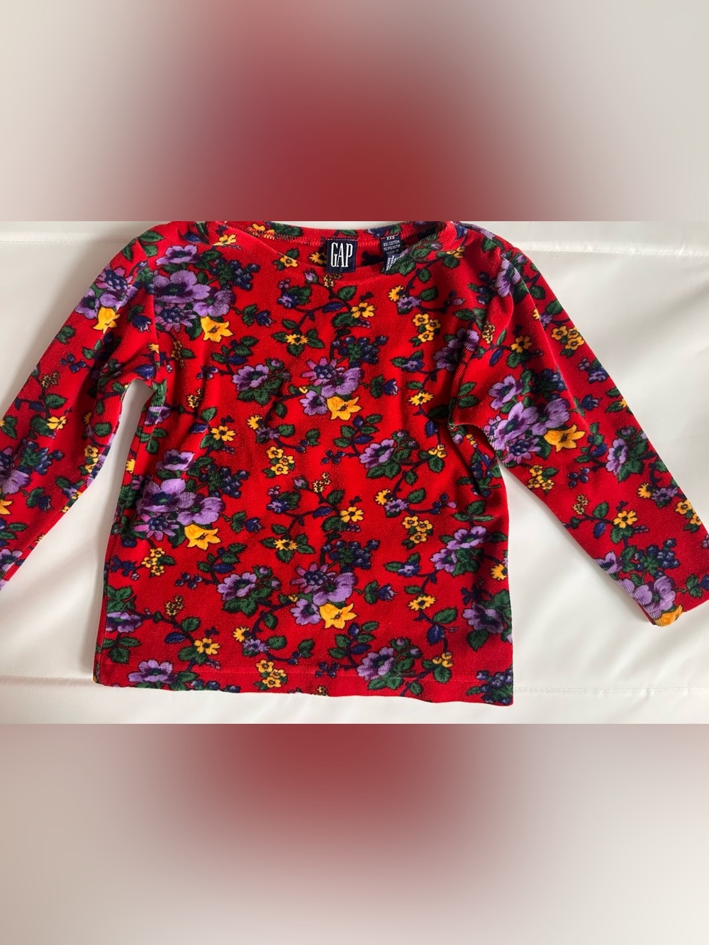 GAP Girls 2XS Red Multicolor Floral Long Sleeve Round Neck Pullover Dress Shirt
